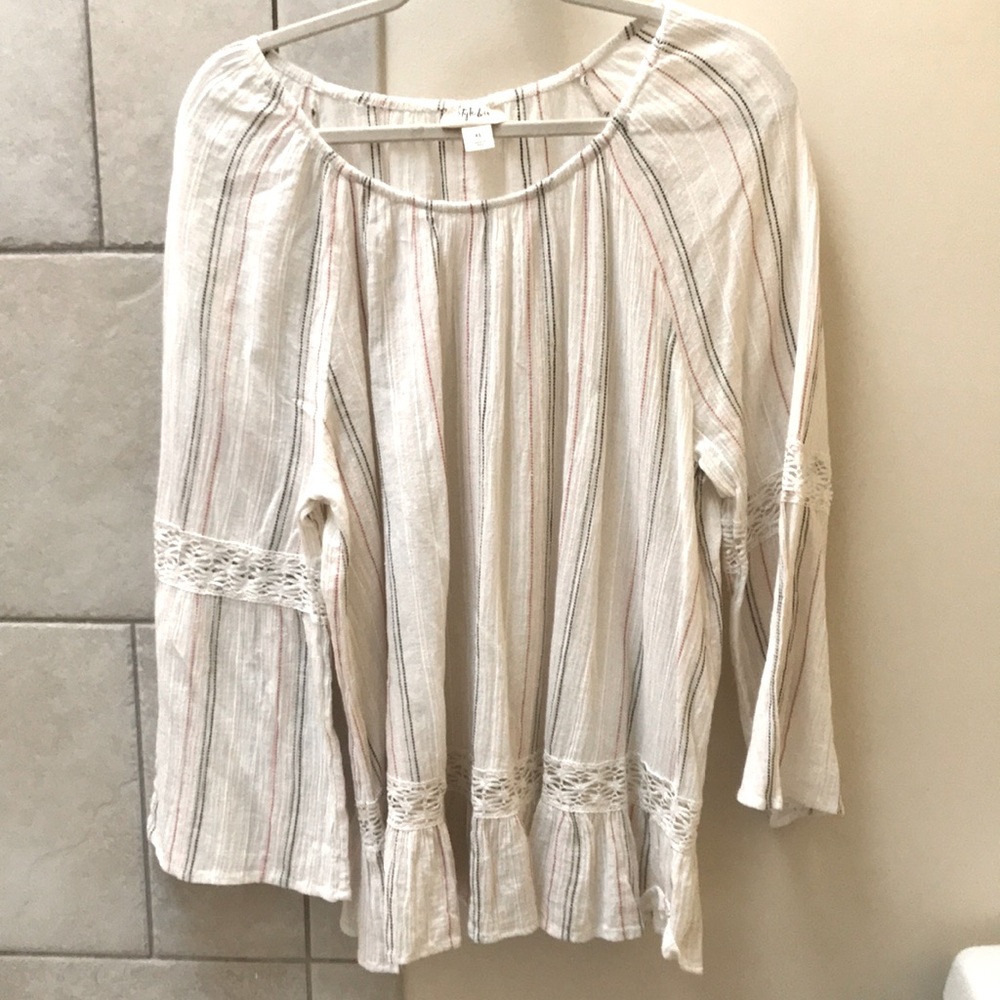 striped blouse-Style &Co Cotton with crochet lace